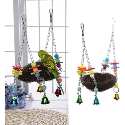 Pet Bird Nest Hammock Swing Hanging Chew Toys Parrot Parakeet Budgie Cockatiel Parrot bird nest straw ornaments swing stand fram