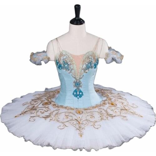 Adult professional ballet tutu blue gold cinderella classical pancake tutus Women Nutcracker ballet stage costume