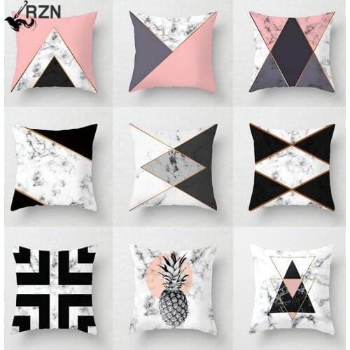 Pink Geometric Abstract Decorative Pillows Case Marble Pattern Flower Designer White and Black Grey Cheap Cushion Cover 45*45 cm