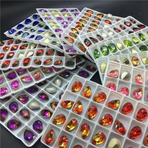 TopStone Tourmaline 10x14mm Teardrop Crystal Fancy Stone K9 Glass Droplet Beads Quality Jewelry Making