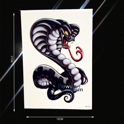 Horrible Snake Cobra Temporary Tattoo Sticker Waterproof Body Back Art Decals Men Women Fake Arm Tattoo Sleeve Stickers PHB-212