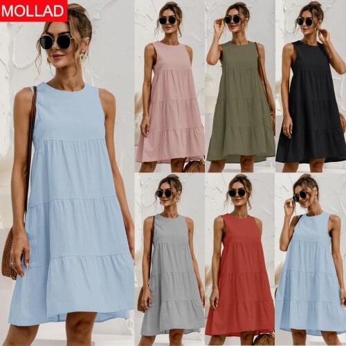 2021 Spring and Summer Cross-Border Amazon Hot Eaby Hot Sale round Neck Sleeveless Stitching Loose Big Hem Vest Dress