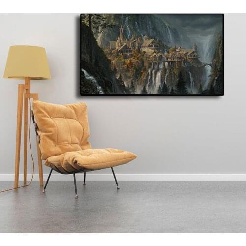 Vintage Castle Mountain Steam Waterfall Falls Bridge Canvas Painting Landscape Poster for Corridor Photo Studio Decor Unstretche