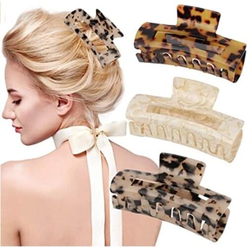 Hot High Quality Geometric Acetate Hair Claws Large Square Hair Crabs Clip Leopard Grain Hair Clamps For Women Hair Accessories