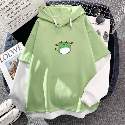Demon Frog Green Top Graphic Hoodies Women Print Long Sleeve Pullovers Korean Style Streetwear Winter Kawaii Sweatshirts Clothes