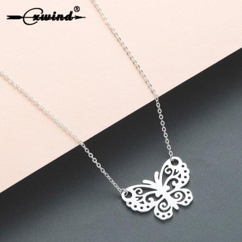 Cxwind Stainless Steel Butterfly Animal Necklace For Women Minimalist Charm Butterfly Pendant Choker Necklace Statement Jewelry