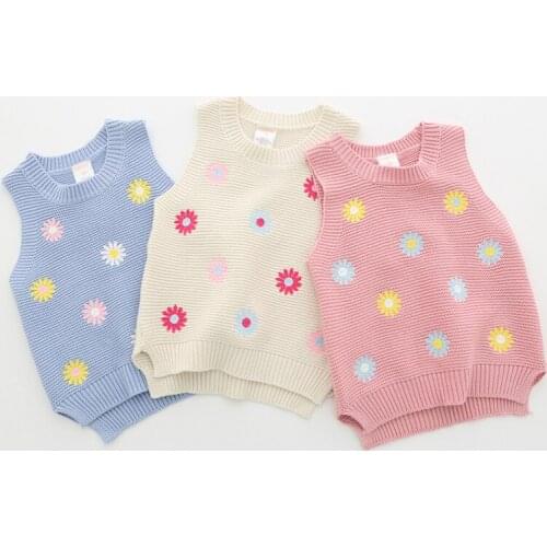 2-7 Y Baby Girls Knitted Vest Korean Fashion Flower Embroidery Pullover Knit Vest for Girl Kids Winter Clothes Toddler Waistcoat