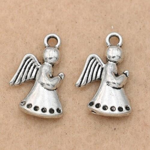 10pcs Antique Silver Plated Angel Fairy Charm Pendant for Bracelet Necklace Jewelry DIY Making Accessories 19x12mm