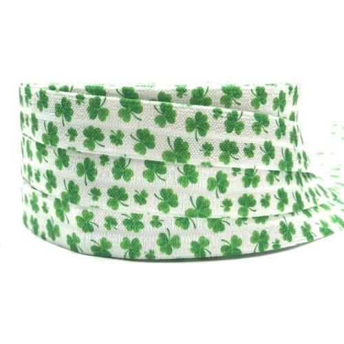 10 Yards St Patricks Day Print Fold Over Elastic 5/8" Clovers FOE Ribbon Webbing for DIY Headwear Hair Tie Hair Accessory