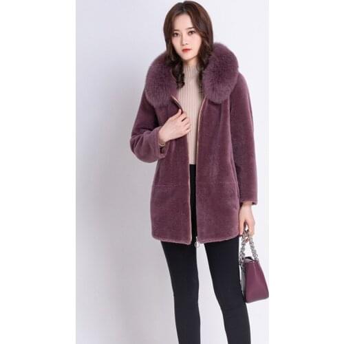 2020 High quality Womens winter wool fur coat plus size fox fur collar jacket fashion zipper Cashmere fur outerwear female KW26