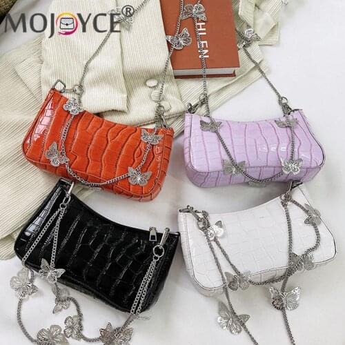 2021 Fashion Solid Color Pleated Tote Bag Vintage PU Leather Butterfly Chain Small Shoulder Underarm Bag Women Handbags