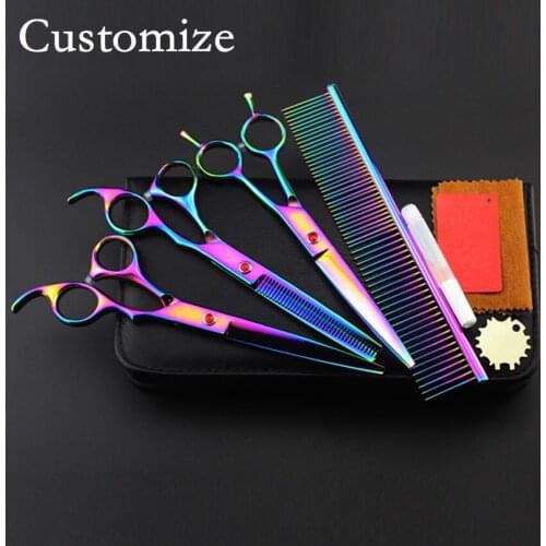 Customize 4 kit japan 440c Pet 8 inch shears dog grooming hair scissors thinning cutting barber tools hairdressing scissors set