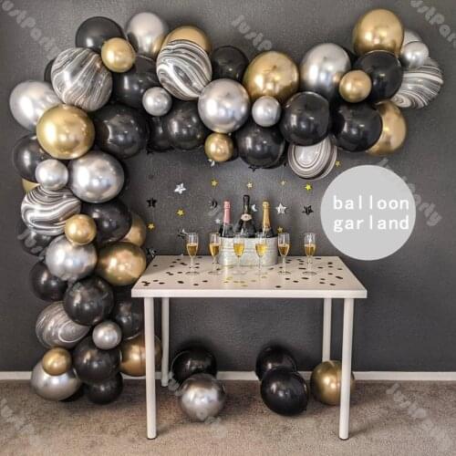 Chrome Silver Balloons Garland DIY Valentines Day Decoration Matte Black Balloon Arch Set Chrome Gold Ballon Wedding Supplies