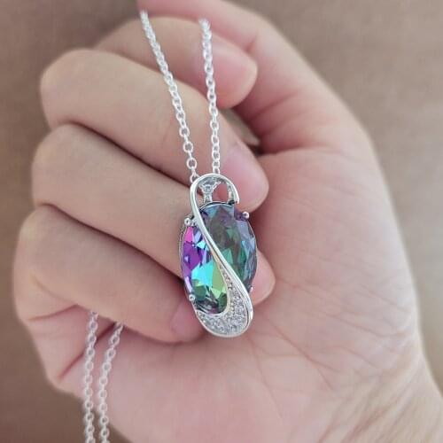 925 Sterling Silver Charm Necklaces For Women Colorful Stone Zirconia Pendant & Necklace Collier Femme Rhinestone Jewelry Gifts