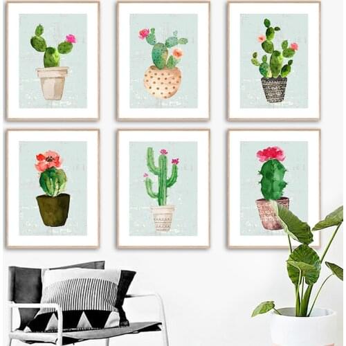 Watercolor Cactus Flower Pot Desert Plant Wall Art Canvas Painting Nordic Posters And Prints Wall Pictures For Living Room Decor