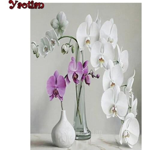5D Diamond Painting Orchid Vase Flower Full Square round Drill Home Decoration Cross Stitch Kit Mosaic Embroidery Mosaic Gift
