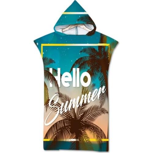 Tropical Leaves Bath Beach Towel with Hood Microfiber Hooded Robe Towel Poncho for Swimming Beach Surf Woman Bathrobe Beachwear