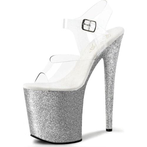 20CM Clear Glitter High Platform Sandals Stripper Heels Open Toe Pole Dance Shoes Women Sexy Fetish Party Gothic Models Show New