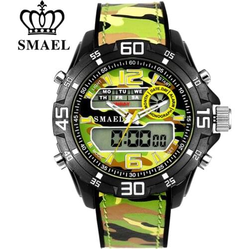 SMAEL Luxury Brand Men Army Military Watches Mens Quartz Clock Male Fashion Sports Wrist Watch LED Dual Display Wristwatches
