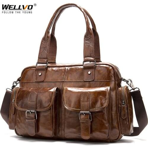 Mens Business Handbags Genuine Leather Travel Bag Retro Duffel Bags Large Capacity Shoulder Bag Quality Cowhide Bags XA790ZC