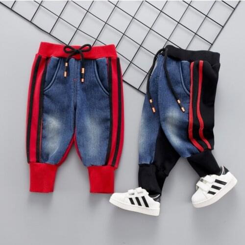 Kids Winter Jeans Boys Thick Fleece Lined Trousers Children Warm Winter Plus Velvet Denim Pants Teenager Casual Stripe Jeans