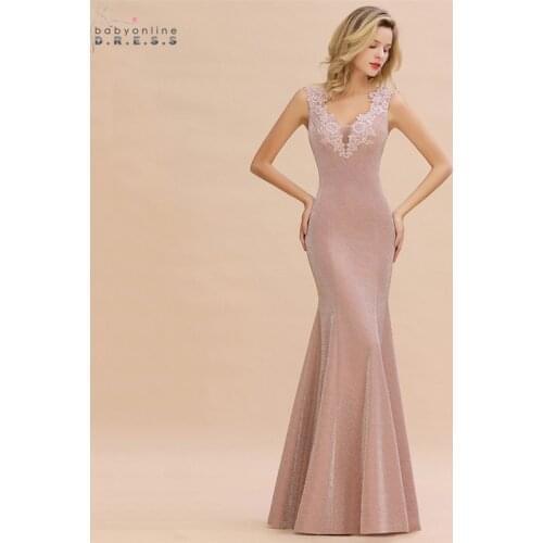 Sexy V Back Bright Silk Lace Prom Dress Long 2020 Elegant Dusty Rose Mermaid Evening Prom Gowns Robe de Soiree Longue