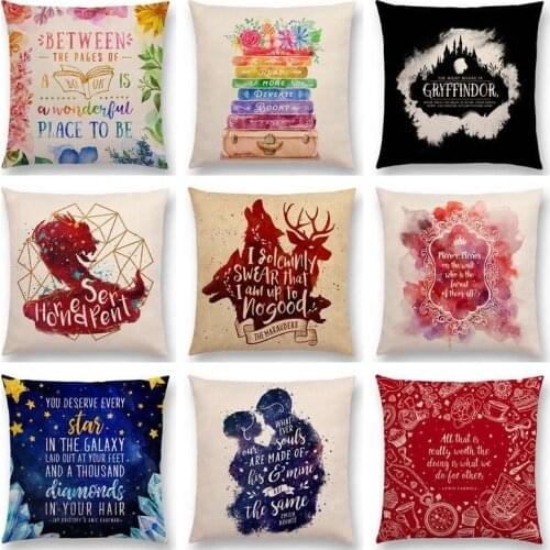 Double print Square Throw Pillow Case Reading Books pillow covers Love Dream Decorative Letters Fantasy linen Cushion Cover 45cm