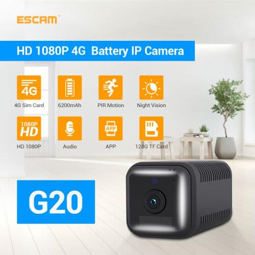 ESCAM G20 1080P Full HD Rechargeable Battery PIR Alarm 4G Sim Camera With Two Way Audio