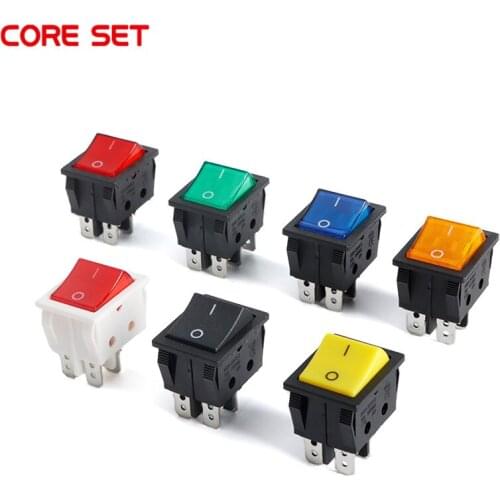 KCD4 Rocker Switches 250VAC Red Green Black Blue LED Light 4P 6P 2Gears White Socket 30A Silver Contact Switch Power Button Cap