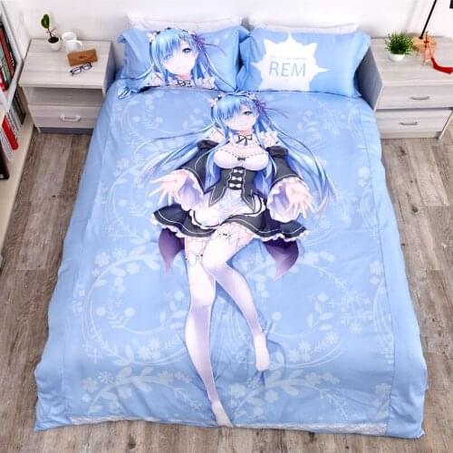 Anime Cartoon Re:Zero kara Hajimeru Isekai Seikatsu Quilt Cover Bedding Set With Pillow Cases Bed Sheet Duvet Cover Set 4pc No.5