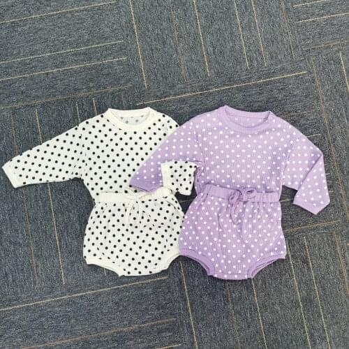 FOCUSNORM 0-24M Infant Baby Girls Boys Clothes Sets Polka Dot Printed Long Sleeve Sweatshirt Tops Shorts 2pcs