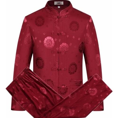 New Mens Spring Summer Tang Suit Classic Chinese Style Tang Clothing Mandarin Collar Traditional Kung Fu Set Shirt + Pants