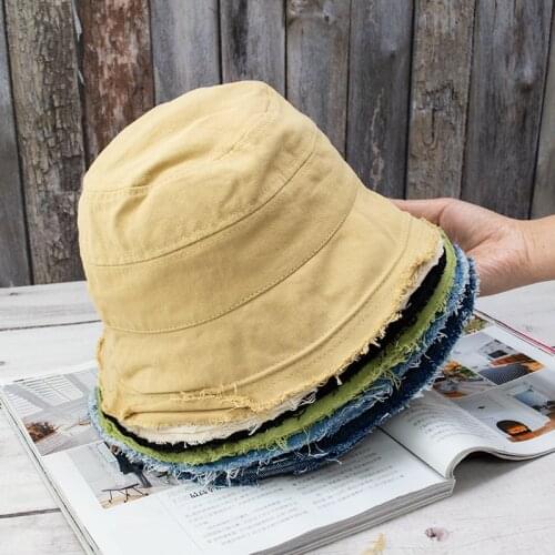 Summer Tide Brand Raw Edge Display Face Small Wild Sunscreen Sunshade Cowboy Fisherman Hat with Ragged Edge Fisherman Hat