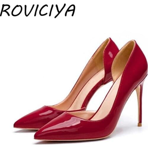 Summer pumps red 12cm high heeled ladies shallow pointed toe woman shoes party women wedding shoes QP092 ROVICIYA