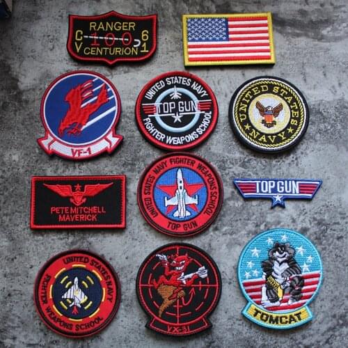 Top Gun US Flag NAVY VF-1 Pilot Tactical Embroidery Patch Fighter Weapons School Armband Military Badge For Clothes Jacket Icon