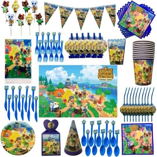 Animal Crossing Birthday Party Decor Paper Plate Cup Napkin Banner/Flag Candy Box Straw Tableware Set Baby Shower Party Supplies