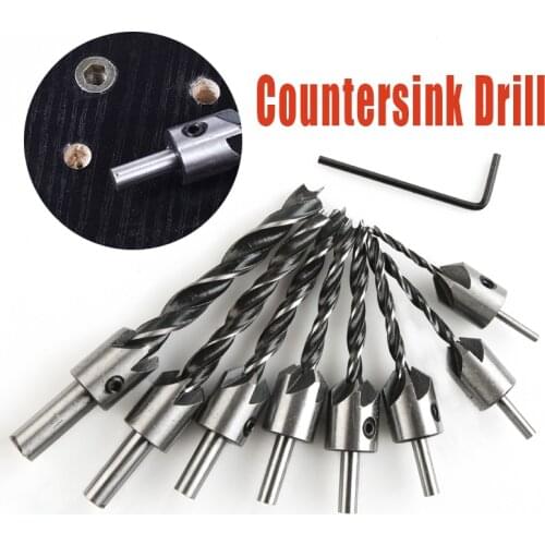 7pcs 3mm-10mm HSS 5 Flute Countersink Drill Bit Set Carpentry Reamer Woodworking Chamfer End Milling Hole Wood Press Set Reamer