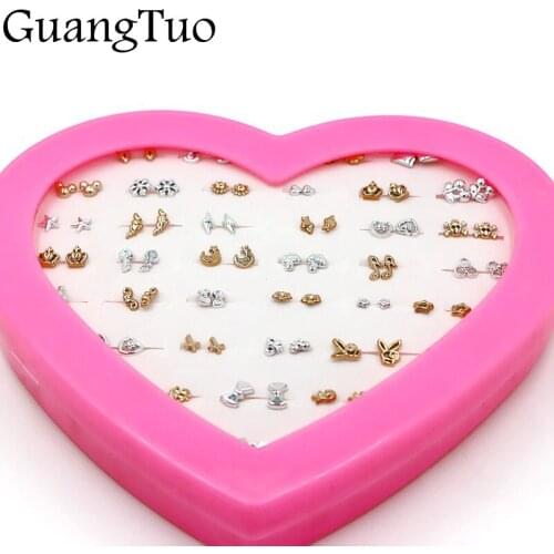 EK2101 36pair Mixed Cheap Jewelry Stud Earring For Women Plastic Pin Star Moon Bowknot Crown Cross Earrings Set Girl Gift