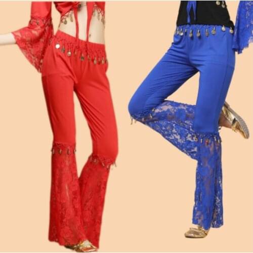 2018 New Women Dancewear Belly Dance Pants V-neck Lace Oriental Costumes Girls Belly Dance Trousers