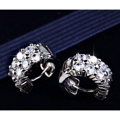 KOFSAC Charm Female 925 Sterling Silver Earring Trendy Shiny Two Rows Zircon Hoop Earrings Women Jewelry Engagement Accessories