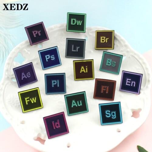 XEDZ office software alphabet computer enamel pin alphabet icon PS .AI .BR ... engineer backpack badge lapel brooch jewelry gift