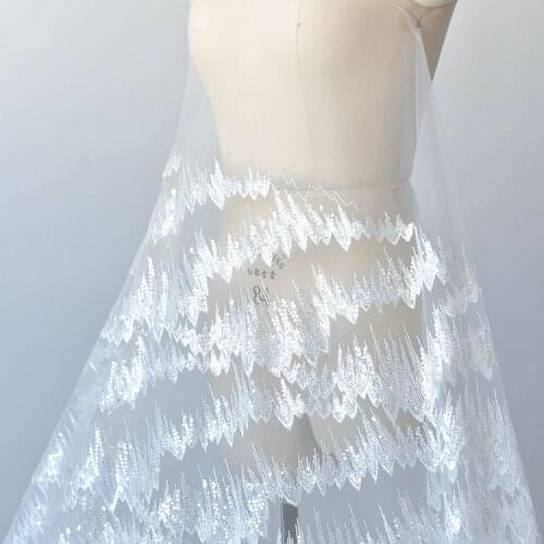 Feather sequins embroidered lace fabric wedding dress design diy material clothing decorative fabric