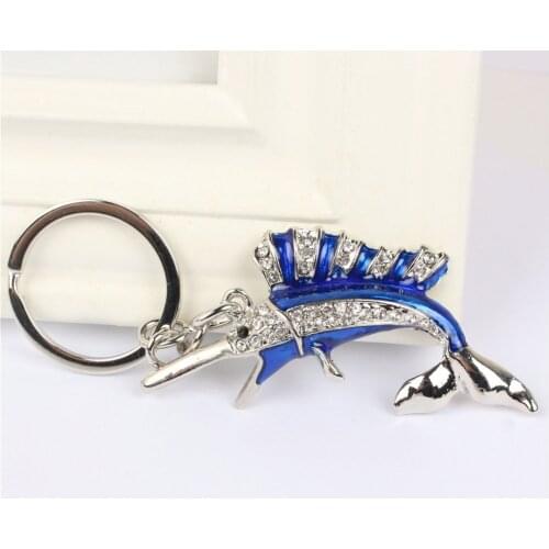 Blue Shark Fish Pendant Charm Rhinestone Crystal Purse Bag Keyring Key Chain Accessories Wedding Party Carkey Keyfob Gift