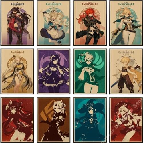 Genshin Impact Series Posters HD Poster Kraft Paper Anime Girl Poster Sticker Home Decor Study Bedroom Bar Cafe Wall Paintings