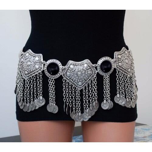 Gypsy Metal Hippie Boho Flower Turkish Bohemian Shimmy Dress Belt Belly Dance Waist Chain Coins Sexy Body Turkish Indian Jewelry