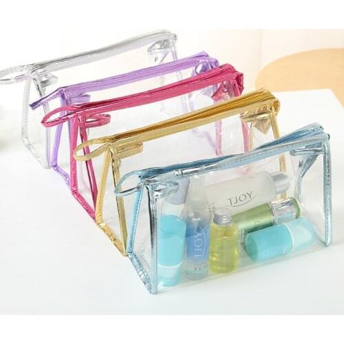 100Pcs/Lot 5 Colors Transparent Waterproof PVC Cosmetic Bag Envelope Receive Toiletry Bags New Makeup Bag Organizer Wholesale