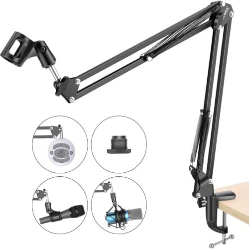 Ajustable Music Studio Microphone Holder Scissor Suspension Arm Stand Holder with Mic Clip Table Mounting Clamp