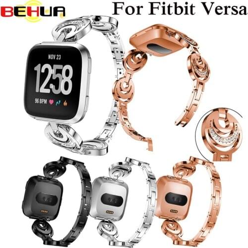 Luxury Crystal Alloy Watch Band For Fitbit versa Smart Wristband Bracelet Wearable Belt Wrist Strap with Rhinestone Replacement