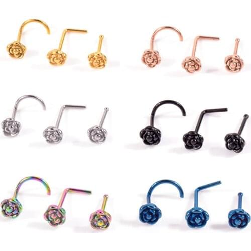 Three styles of the same color Industrial Piercing Rosette Stainless Steel Nose Nose Ring Ear Stud Piercing Jewelry Earring