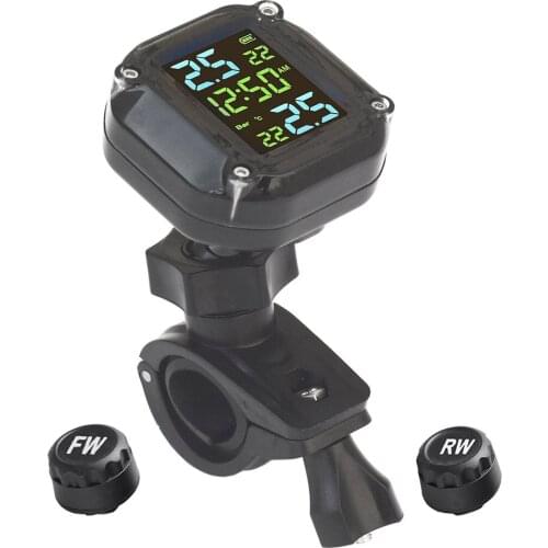 Motorcycle TPMS LCD Display Motorbike Wireless Tyre Temperature Tire Pressure Monitoring Alarm System with 2 External Sensors
